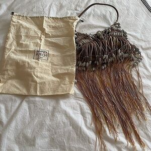 Jamin Puech- Tan Fringe mini Purse with Blue Beading